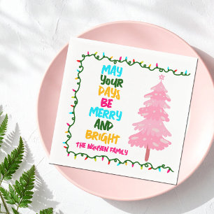 Fröhlicher Leuchtend Rosa Weihnachtsbaum Benutzerd Serviette