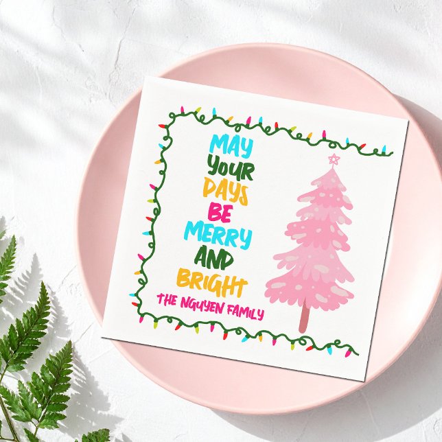 Fröhlicher Leuchtend Rosa Weihnachtsbaum Benutzerd Serviette (Von Creator hochgeladen)