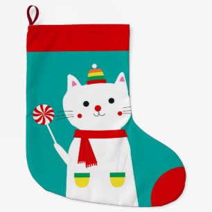 Fröhlicher Lutscherpersonalisierte Kitty-Katze Großer Weihnachtsstrumpf