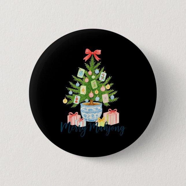 Fröhlicher Mahjong Weihnachtsbaum Chinoiserie Feie Button (Vorderseite)