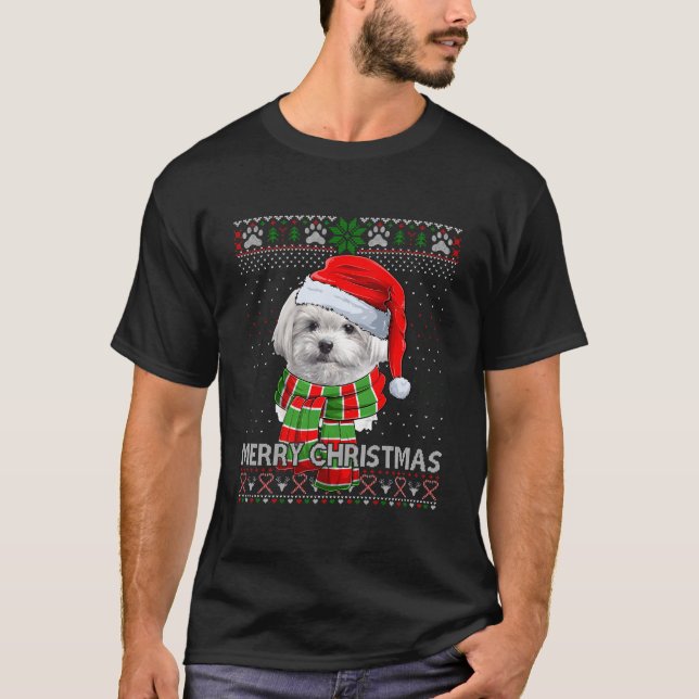 Fröhlicher Malteser-Weihnachtsmann-Hässlich T-Shirt (Vorderseite)
