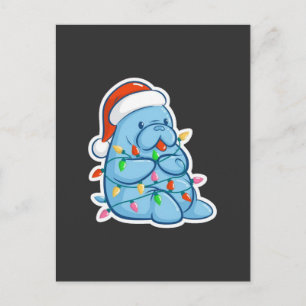 Fröhlicher Manatee Weihnachten Seekuh Santa Hut Xm Postkarte