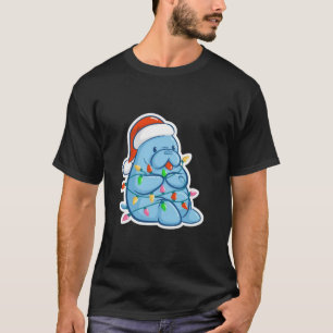 Fröhlicher Manatee Weihnachten Seekuh Santa Hut Xm T-Shirt