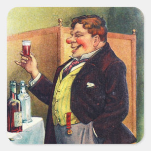 Fröhlicher Mann mit Cognac toastend Quadratischer Aufkleber