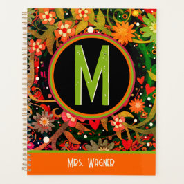 Fröhlicher Monogram-Individuelle Name Floral Teach Planer