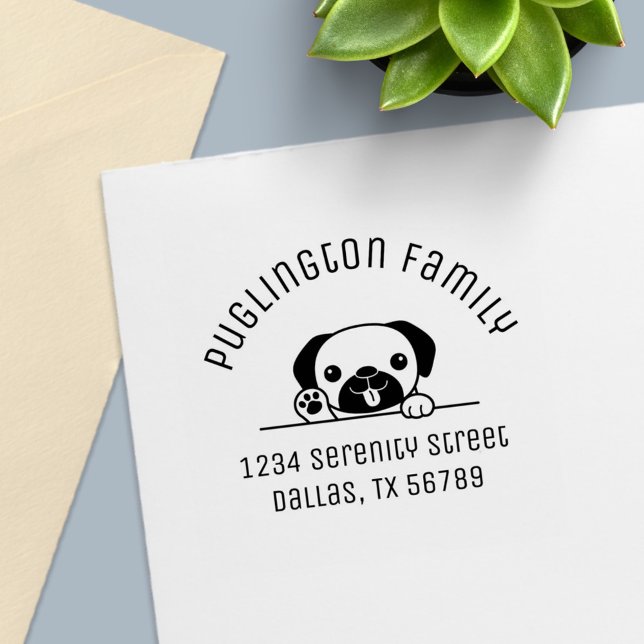 Fröhlicher Mops Dog Peeking Arch-Adresse Permastempel (Von Creator hochgeladen)