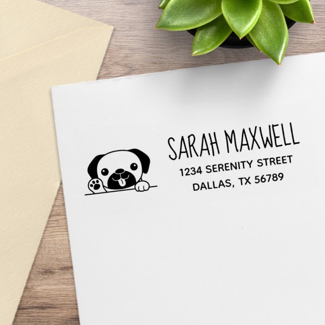 Fröhlicher Mops Dog Pet Adresse Gummistempel (Von Creator hochgeladen)