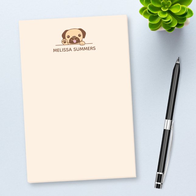 Fröhlicher Mops Pinkeln über dem Individuelle Name Post-it Klebezettel (Von Creator hochgeladen)