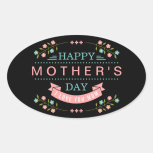 Fröhlicher Muttertag - Chic Aquamarin Cream Pink F Ovaler Aufkleber