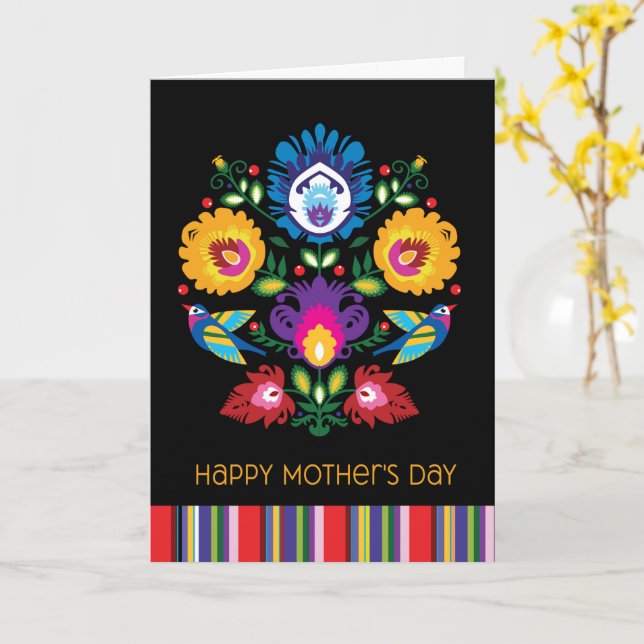 Fröhlicher Muttertag, Folklore-Blume - Benutzerdef Karte (Gelbe Blume)