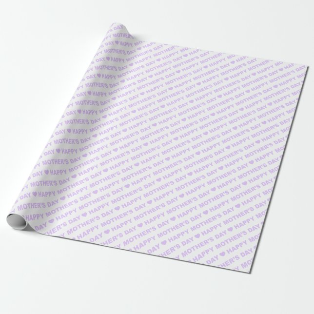 Fröhlicher Muttertag Lilac auf weißem Umschlagpapi Geschenkpapier (Ungerollt)