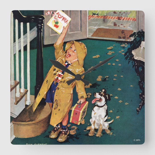 Fröhlicher Muttertag Quadratische Wanduhr (Vorderseite)