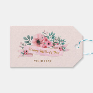 Fröhlicher Muttertag Rosa und grüne Blüten Geschenkanhänger