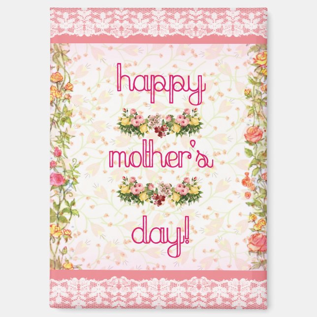 Fröhlicher Muttertag Vintag rosa Spitzen-Magnet Magnet (Vorderseite)