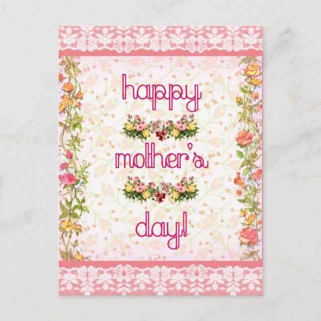 Fröhlicher Muttertag Vintag rosa Spitzen-Stil Postkarte (Vorderseite)