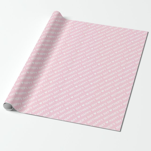 Fröhlicher Muttertag Weiß auf hellrosa Geschenkpapier (Ungerollt)
