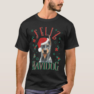 Fröhlicher Navidog Dobermann Pinscher Hund trägt C T-Shirt
