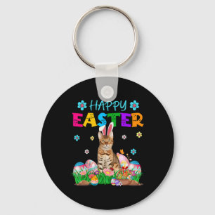 Fröhlicher Osterhase Bengalkatze jagt Eier Farb Schlüsselanhänger