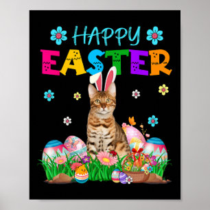 Fröhlicher Osterhase Bengalkatze jagt Eier Farbgeb Poster