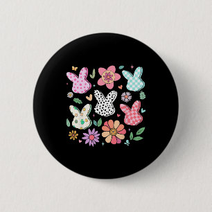 Fröhlicher Osterhase Boho Floral Kariert Hase Kani Button