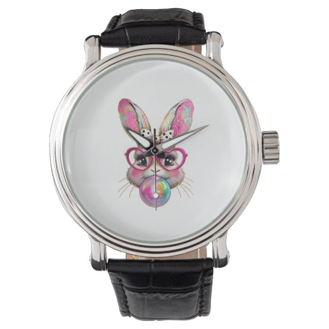 Fröhlicher Osterhase Coquette Bogen Pinselstrich O Armbanduhr (Vorderseite)