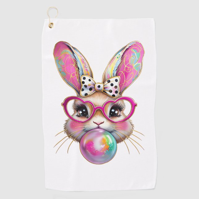 Fröhlicher Osterhase Coquette Bogen Pinselstrich O Golfhandtuch (Vorderseite)