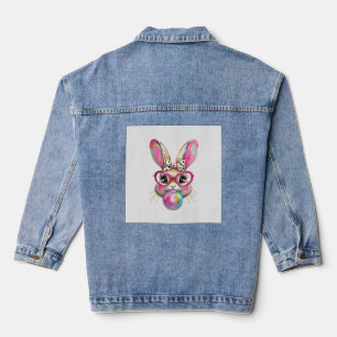 Fröhlicher Osterhase Coquette Bogen Pinselstrich O Jeansjacke