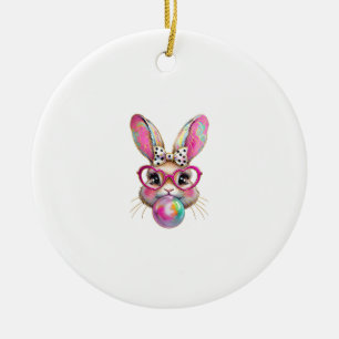 Fröhlicher Osterhase Coquette Bogen Pinselstrich O Keramik Ornament