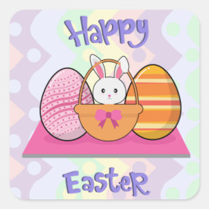 Fröhlicher Osterhase Eier Korb Quadratischer Aufkleber
