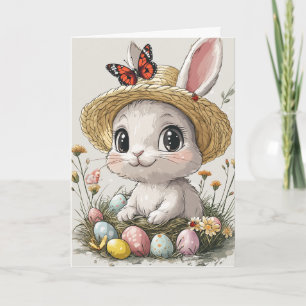 Fröhlicher Osterhase Eier Marienkäfer Schmetterlin Karte