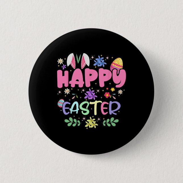Fröhlicher Osterhase Frühhling Ostern Ei Ostern Fü Button (Vorderseite)