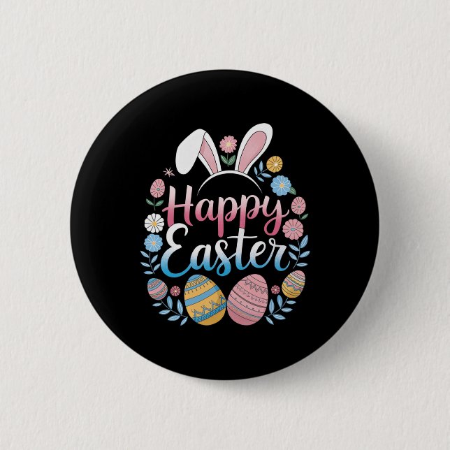 Fröhlicher Osterhase Frühling Osterei Oster-Shirts Button (Vorderseite)