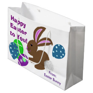 Fröhlicher Osterhase Gelb Rosa Küken Eier Große Geschenktüte