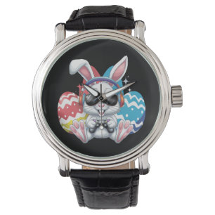 Fröhlicher Osterhase Hase Gaming Gamer Spiele Armbanduhr
