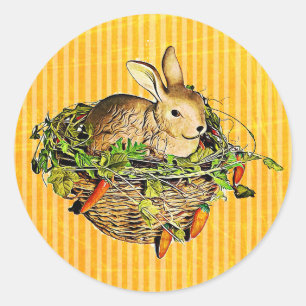 Fröhlicher Osterhase im Korb Aufkleber