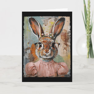 Fröhlicher Osterhase Kaninchen Blumen Grafik Kunst Karte