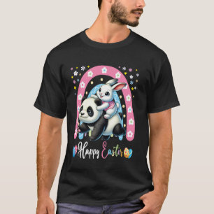 Fröhlicher Osterhase Reitender Panda Jungen Mädche T-Shirt