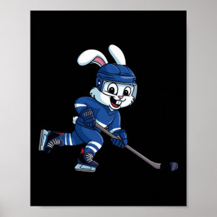 Fröhlicher Osterhase spielt Eishockey Osternsport Poster
