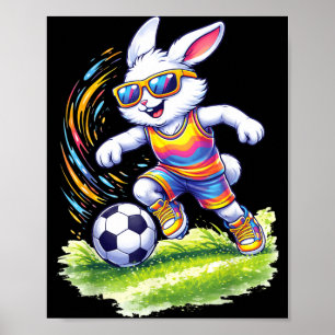 Fröhlicher Osterhase spielt Fußball Liebhaber Jung Poster