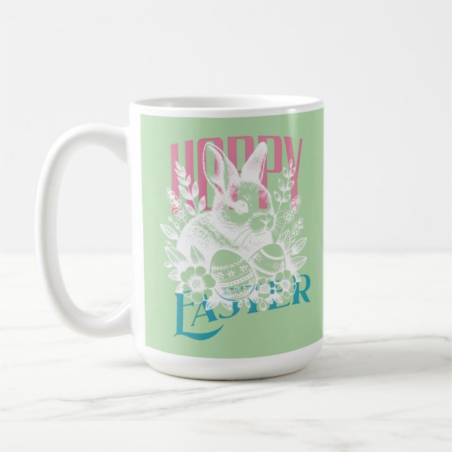 Fröhlicher Osterhase Stempel Rosa Kaffeetasse (Links)