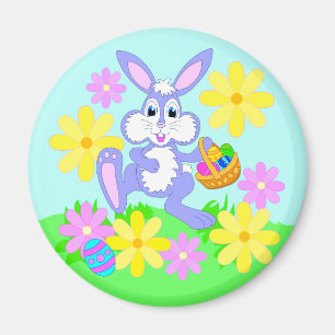 Fröhlicher Osterhase Süße Cartoon-Kaninchen Blumen Magnet