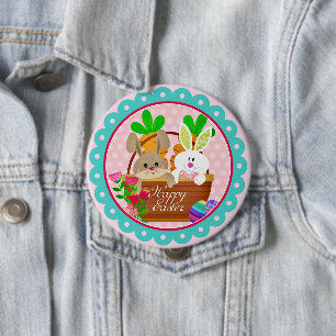 Fröhlicher Osterhase - Süßes Kaninchen & Osterkorb Button