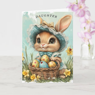 Fröhlicher Osterhase Tochter Narzissen Marienkäfer Karte