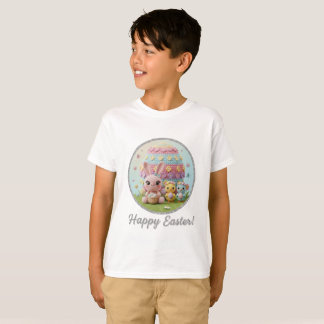 Fröhlicher Osterhase und Küken mit Pastellfarbenem T-Shirt