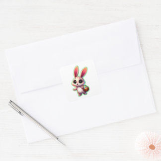 Fröhlicher Ostern-Aquarell-Hase Quadratischer Aufkleber