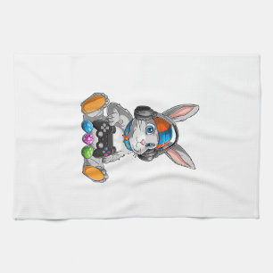 Fröhlicher Ostertag Hase Ei Lustige Jungen Mädchen Geschirrtuch