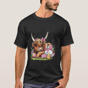 Fröhlicher Ostertag Hase Highland Kuh Retro Bauer T-Shirt