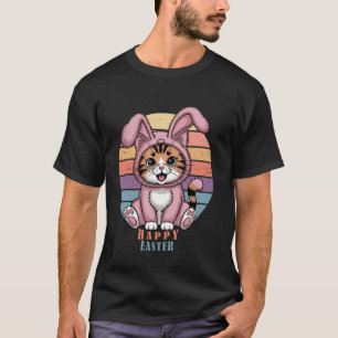 Fröhlicher Ostertag Lustige Katze mit Bunny-Kostüm T-Shirt