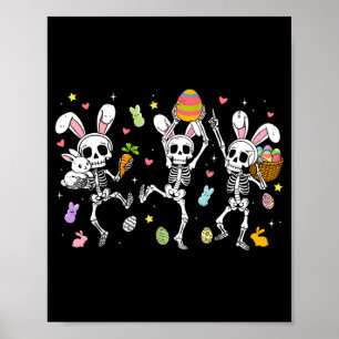 Fröhlicher Ostertag lustige Skelette tanzendes Kan Poster
