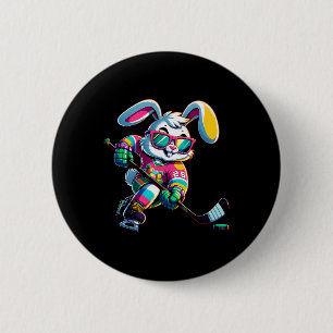 Fröhlicher Osthase Hockey Kaninchen Männer Frauen Button